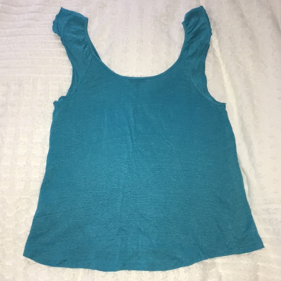 Express Aqua Linen Cap Sleeve Top - Picture 2 of 3